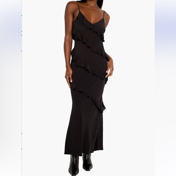 Good American Black Maxi Dress with Ruffles - Picture 1 of 4